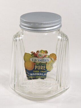 Vintage 1950's Ed Smith's Glass Jam Jar - Art Deco - Cottage Decor